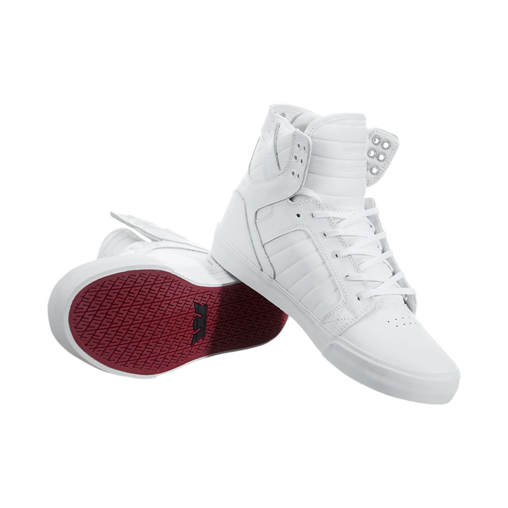 Baskets Montantes Supra SkyTop Blanche White/White-Red Homme | YUU-59398280